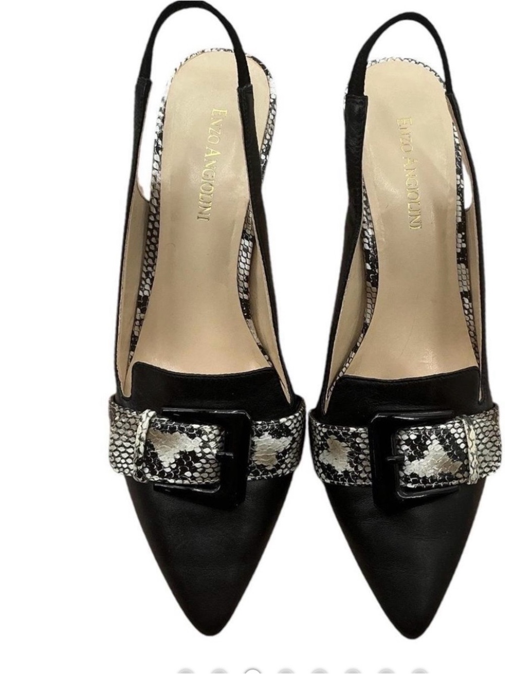 Enzo Angiolini Black Pointed Slingback Pumps with Snakeskin Buckle size 11